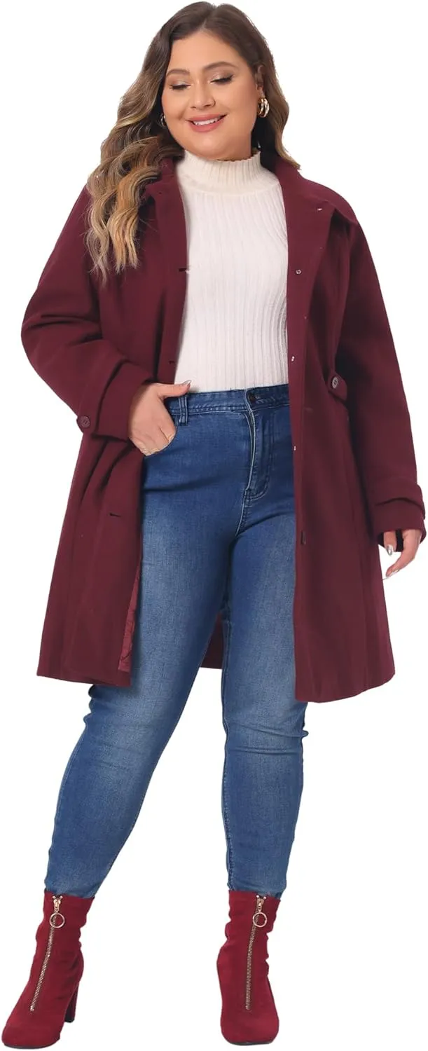 Agnes Orinda Plus Size Coats for Women Peter Pan Collar Cuff Single Breasted Trench Jacket Winter Long Coat