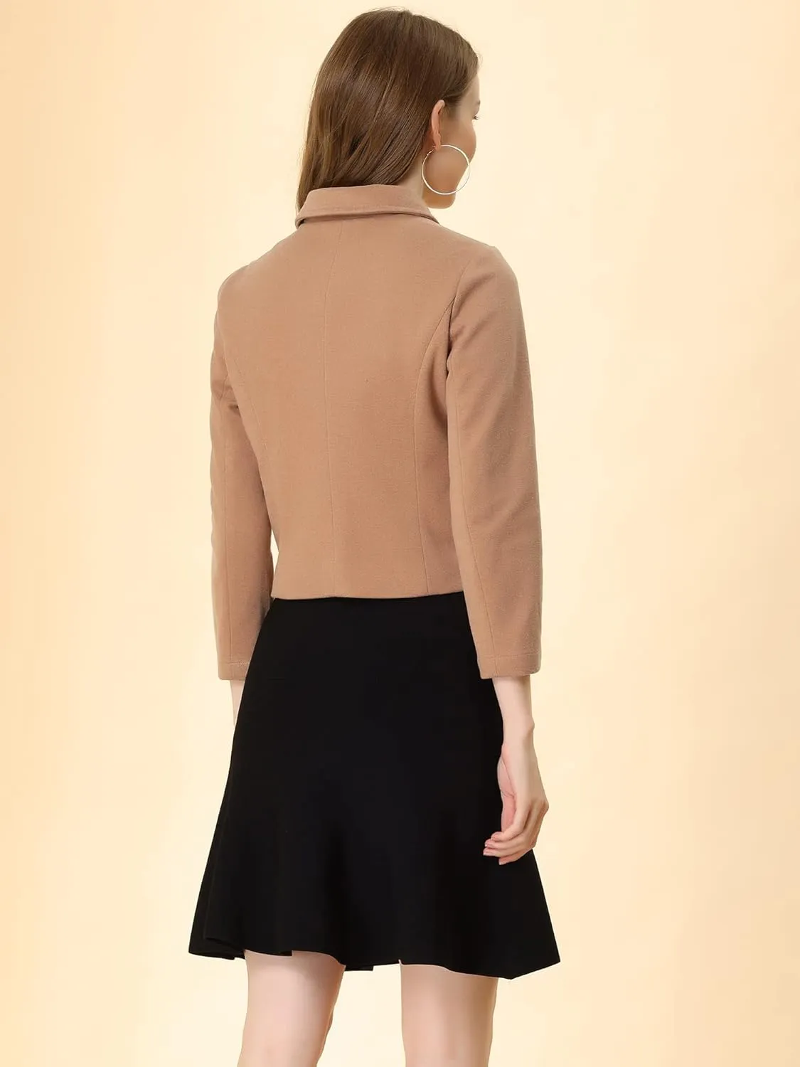 Allegra K Women's Elegant Short Coat Point Collar Single Breasted Slant Pocket Peacoats