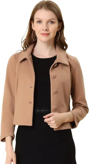 Allegra K Women's Elegant Short Coat Point Collar Single Breasted Slant Pocket Peacoats