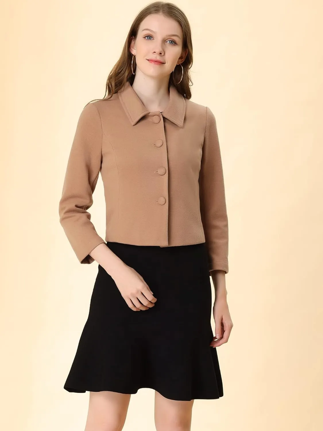 Allegra K Women's Elegant Short Coat Point Collar Single Breasted Slant Pocket Peacoats