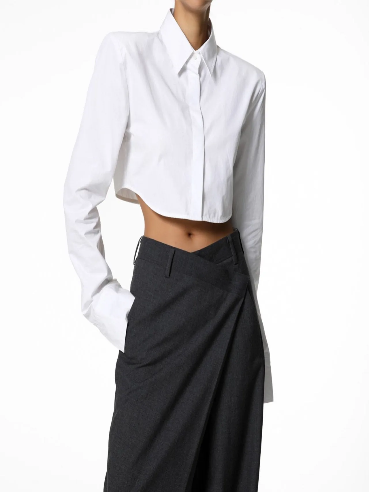 ASYMMETRICAL PIN TUCK WIDE TROUSERS