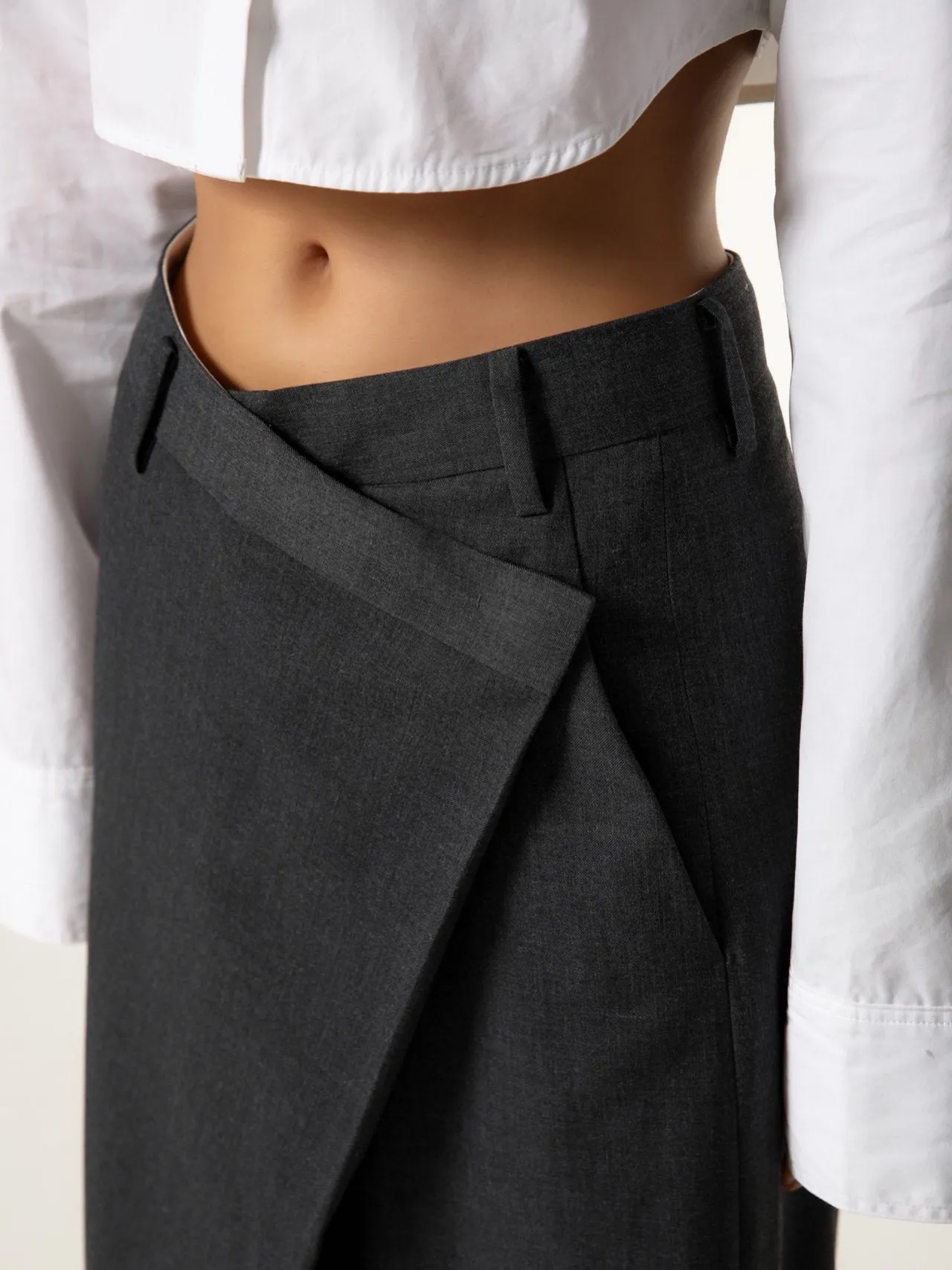ASYMMETRICAL PIN TUCK WIDE TROUSERS