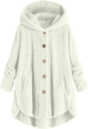 Button Down Cloak Jackets for Women Long Sleeve Fall Hoodies Fuzzy Flannel Jacket Coats Side Slit High Low Outerwears
