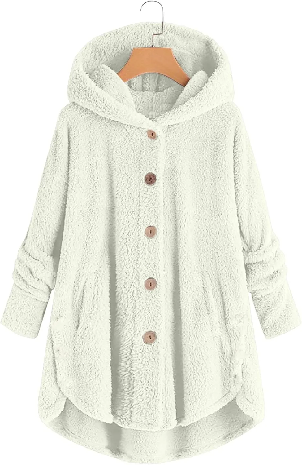 Button Down Cloak Jackets for Women Long Sleeve Fall Hoodies Fuzzy Flannel Jacket Coats Side Slit High Low Outerwears