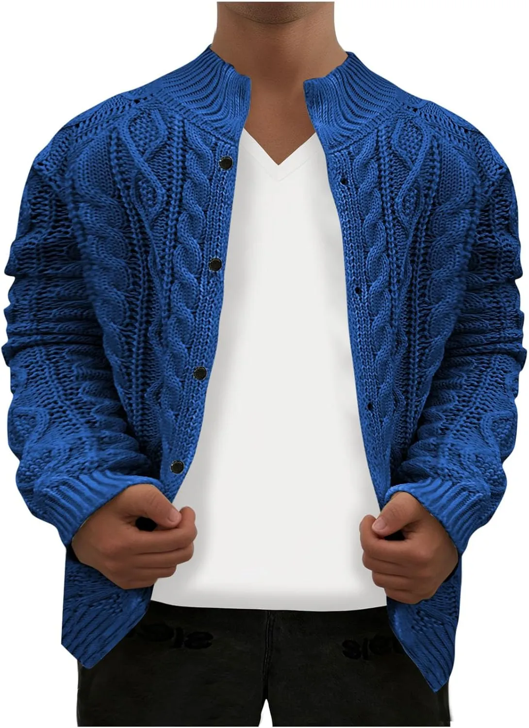 Cable Knit Cardigan for Men Casual Chunky Sweater Coat Long Sleeve Fall Winter Knitted Button Down Sweaters Jacket