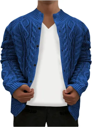Cable Knit Cardigan for Men Casual Chunky Sweater Coat Long Sleeve Fall Winter Knitted Button Down Sweaters Jacket