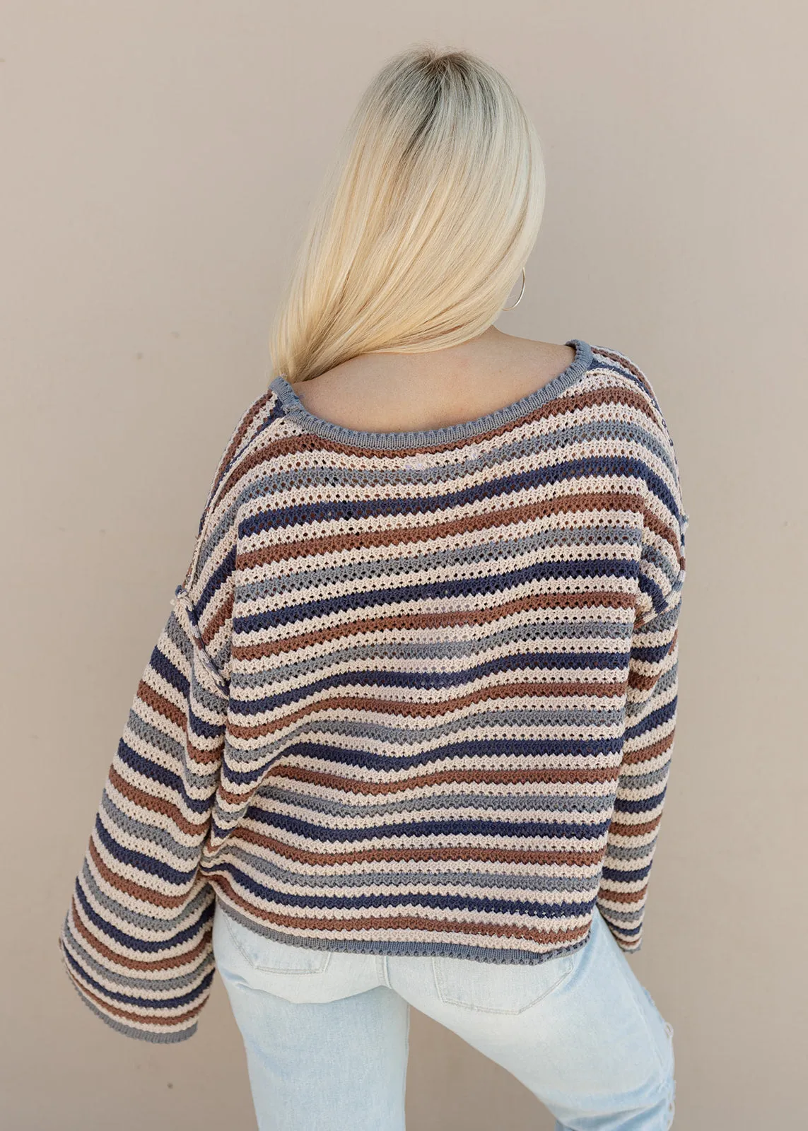 Crochet Taupe Stripe Cropped Sweater