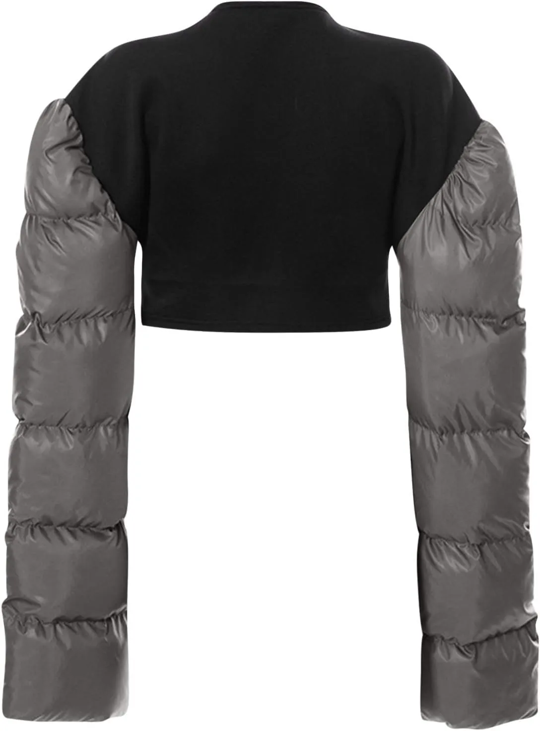 DASAYO Women's Puffy Long Sleeve Zip Cropped Puffer Jacket Color Block Quilted Puffy Down Coat Slouchy Winter Outwear Trendy