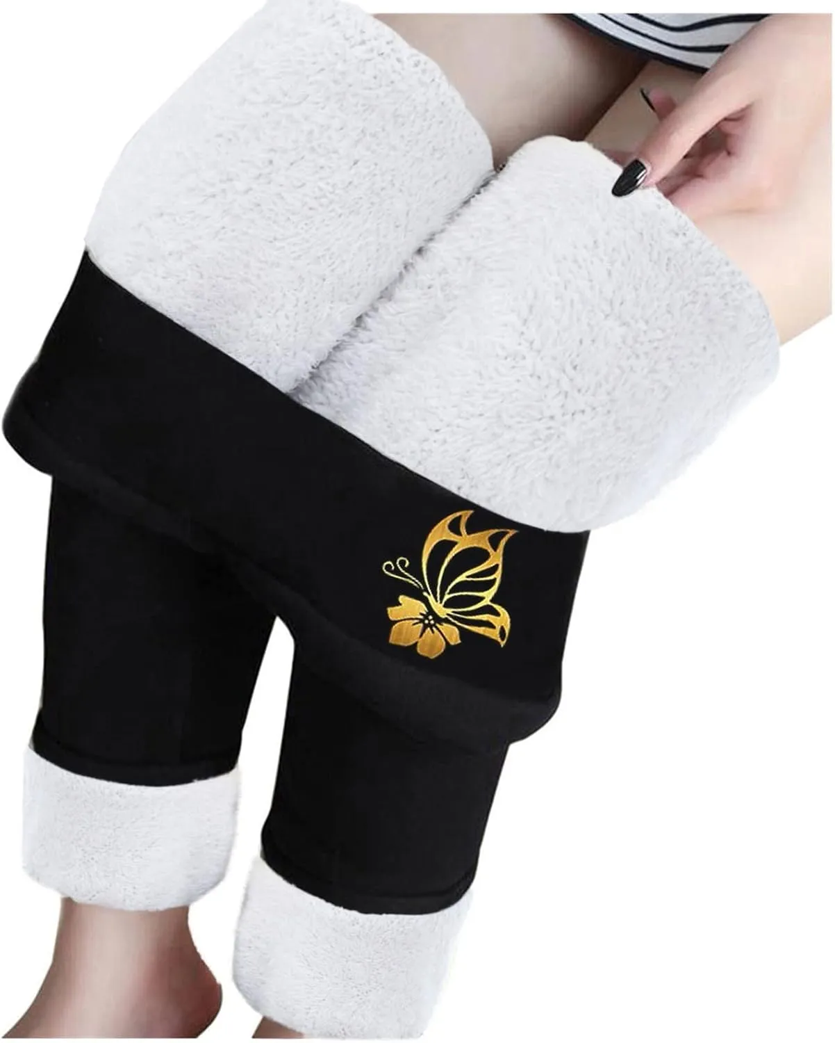 Fleece Lined Leggings for Women Thermal Pants High Waist Tummy Control Stretchy Warm Winter Tights Plus Size Sherpa