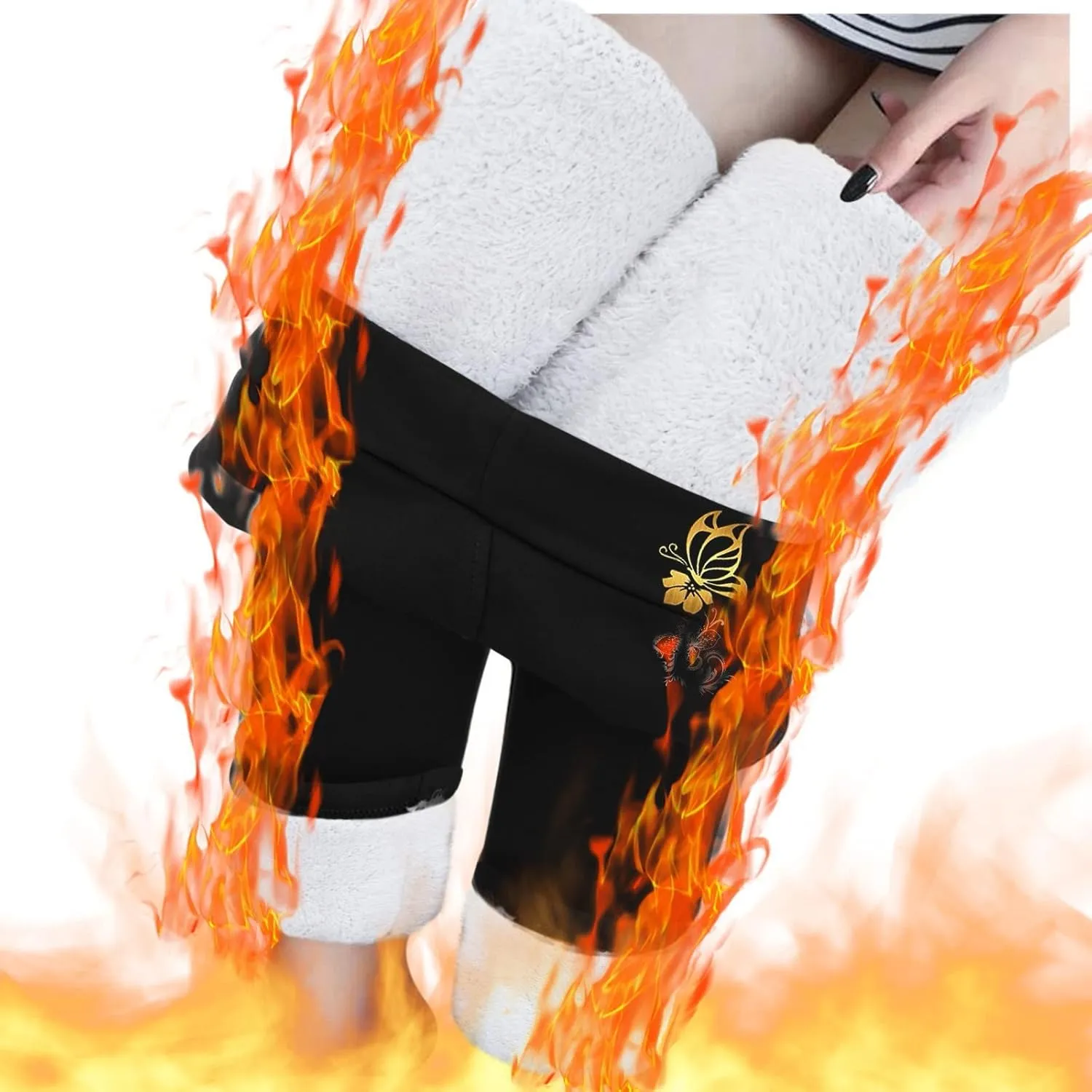 Fleece Lined Leggings for Women Thermal Pants High Waist Tummy Control Stretchy Warm Winter Tights Plus Size Sherpa