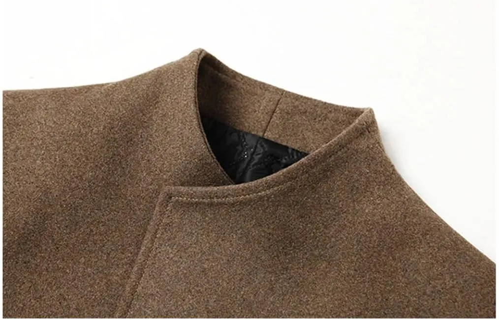 Haitpant Winter Heavy Wool Trench Coat Mens Cashmere Coat Slim Fit Lapel Woolen Peacoat Windbreaker
