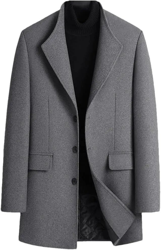 Haitpant Winter Heavy Wool Trench Coat Mens Cashmere Coat Slim Fit Lapel Woolen Peacoat Windbreaker