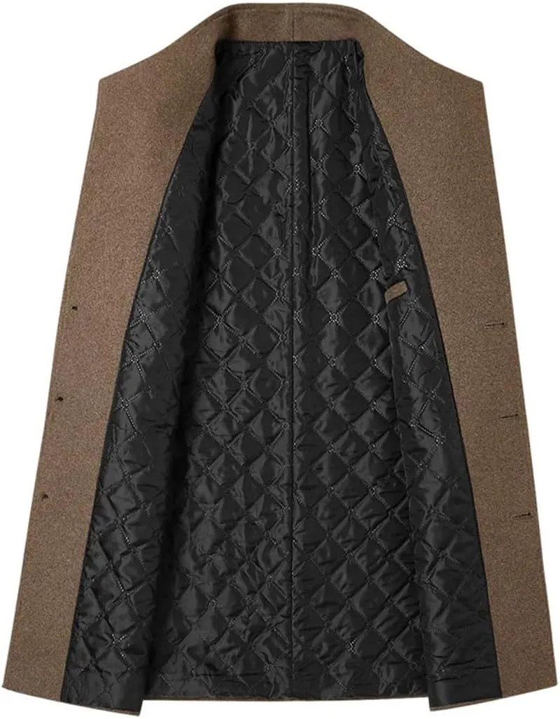 Haitpant Winter Heavy Wool Trench Coat Mens Cashmere Coat Slim Fit Lapel Woolen Peacoat Windbreaker