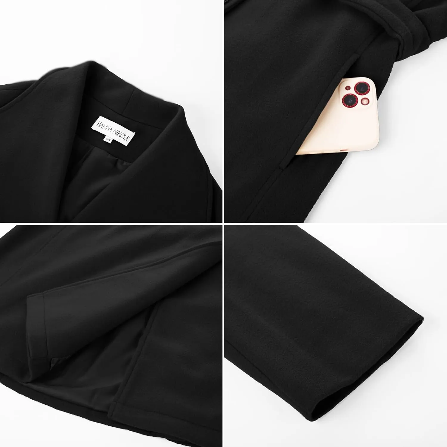 Hanna Nikole Women's Plus Size Winter Wool Coat Double Breasted Peacoats with Belt Notch Lapel Mid-Long Trench Coats 2024