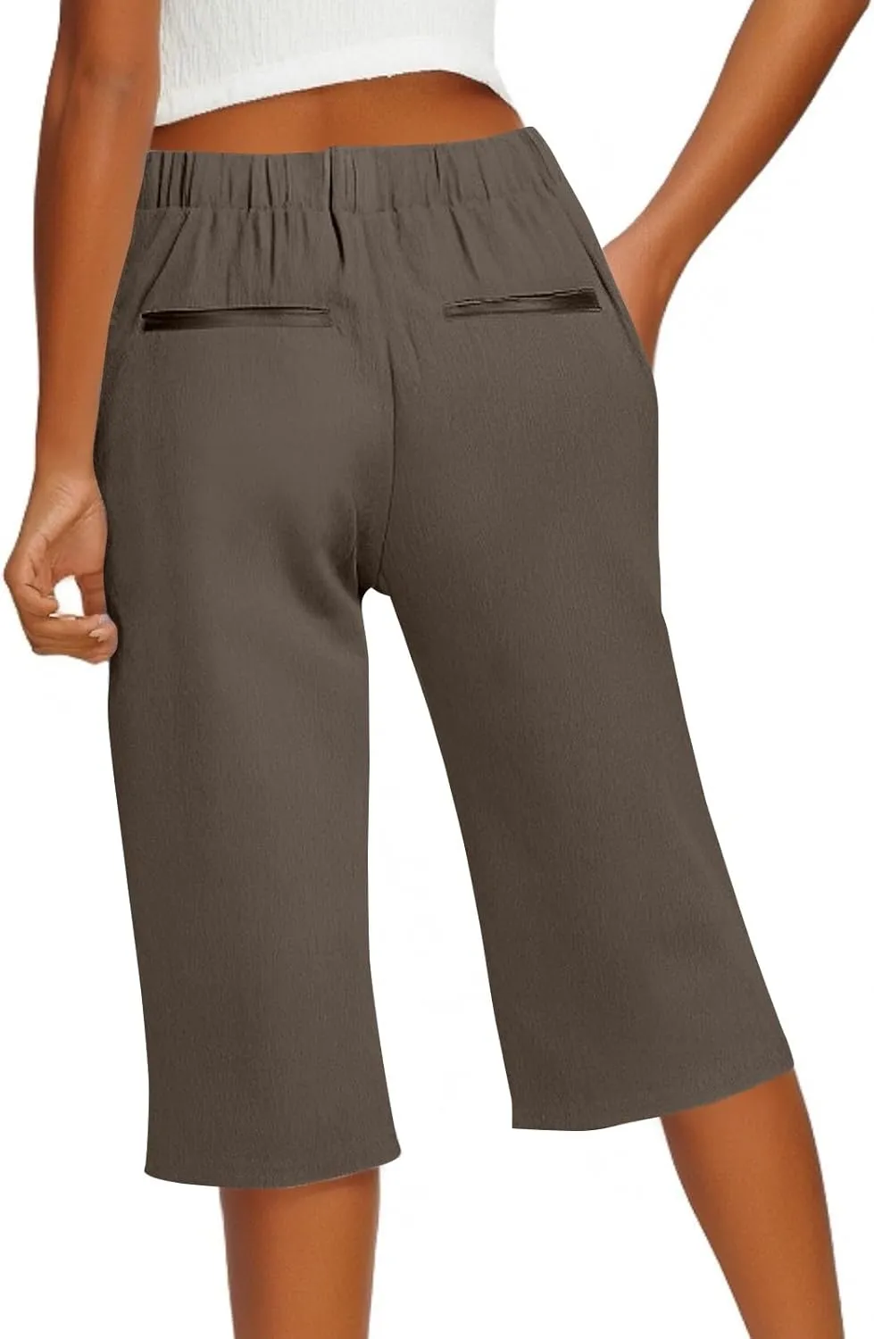 Linen Pants for Women Cropped Straight Leg Linen Capri Pants Side Slit Casual Summer Cover Up Pants with Pockets