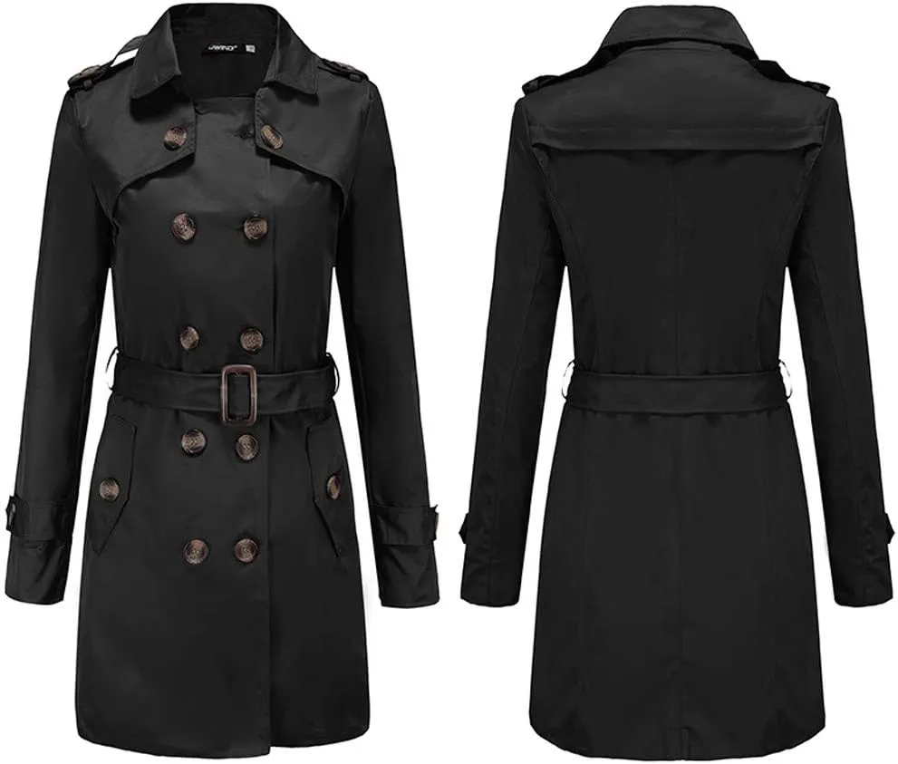 maisdgop Womens Trench Coat Classic Double Breasted Straps Overcoat Open Front Lapel Windbreaker Winter Long Sleeve Peacoats
