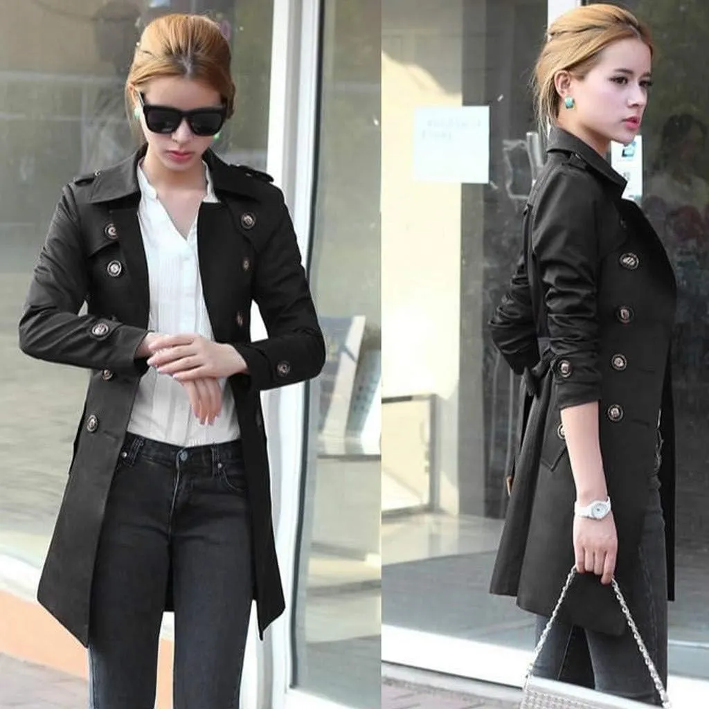 maisdgop Womens Trench Coat Classic Double Breasted Straps Overcoat Open Front Lapel Windbreaker Winter Long Sleeve Peacoats
