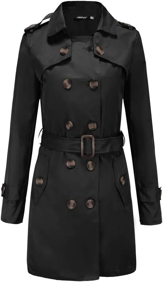 maisdgop Womens Trench Coat Classic Double Breasted Straps Overcoat Open Front Lapel Windbreaker Winter Long Sleeve Peacoats