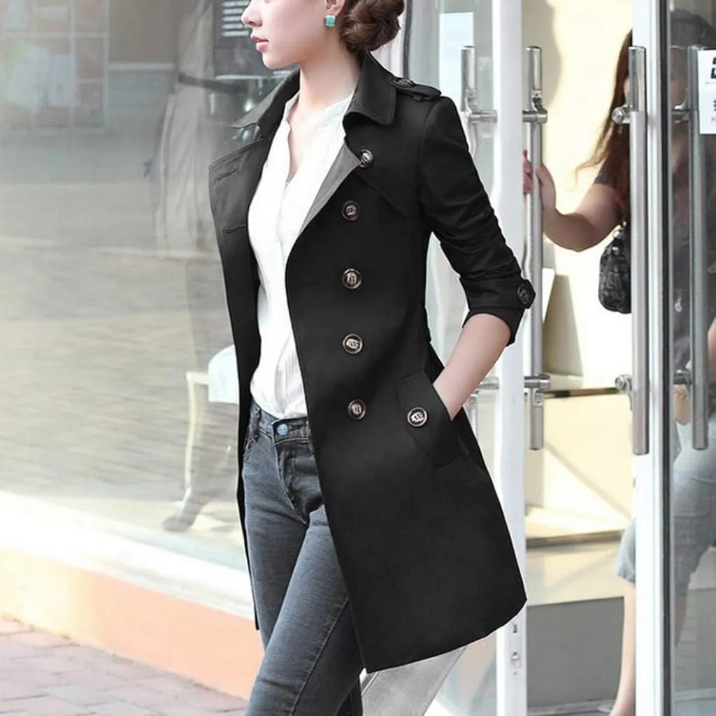 maisdgop Womens Trench Coat Classic Double Breasted Straps Overcoat Open Front Lapel Windbreaker Winter Long Sleeve Peacoats