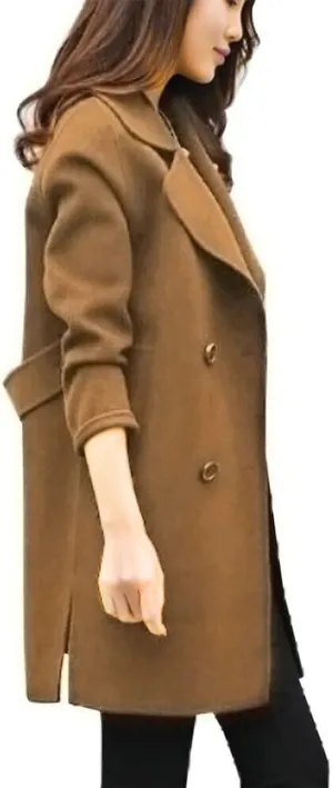 maisdgop Wool Trench Coat Women 2024 Fashion Button down Windbreaker Classic Belted Lapel Peacoats Winter Long Sleeve Coats