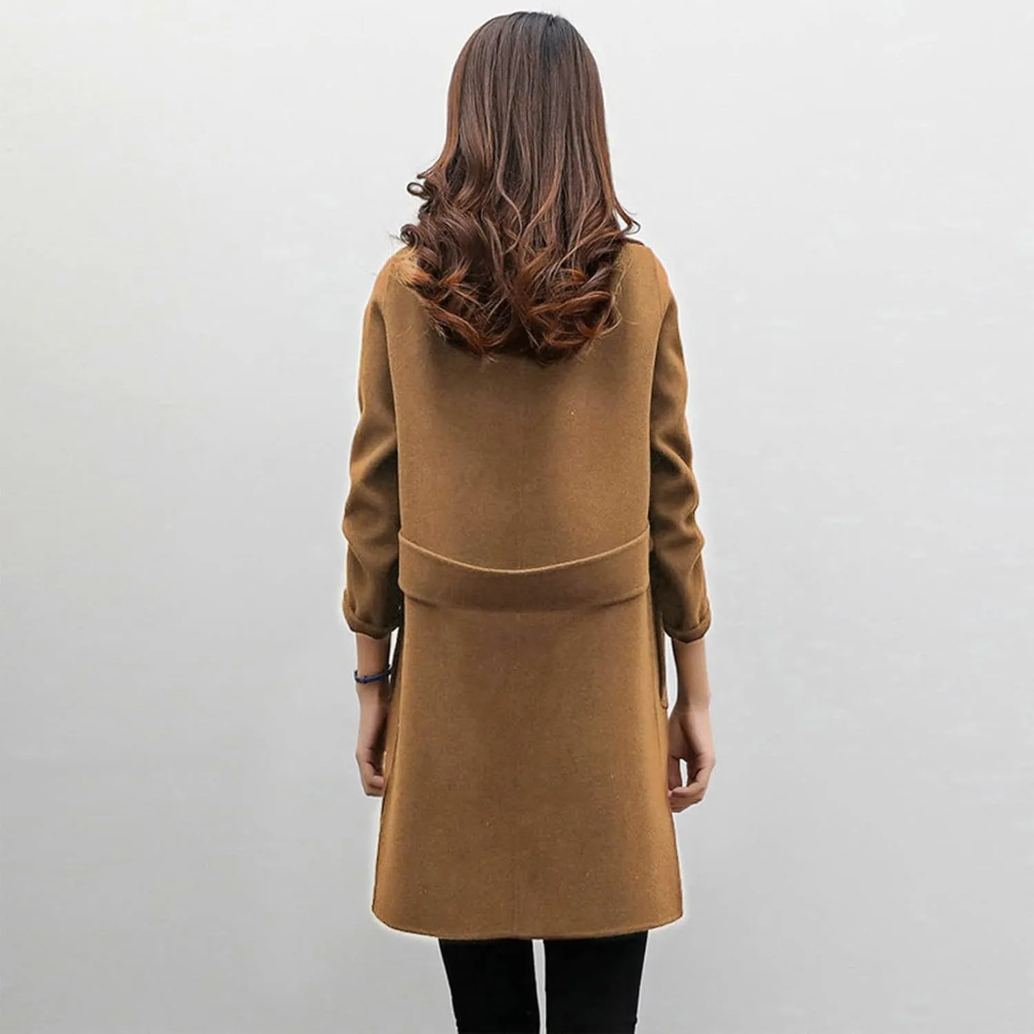 maisdgop Wool Trench Coat Women 2024 Fashion Button down Windbreaker Classic Belted Lapel Peacoats Winter Long Sleeve Coats