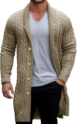 Mens Shawl Collar Long Sweaters Buttons Shawl Collar Casual Warm Winter Coat Long Sleeve Button Down Sweaters For Men