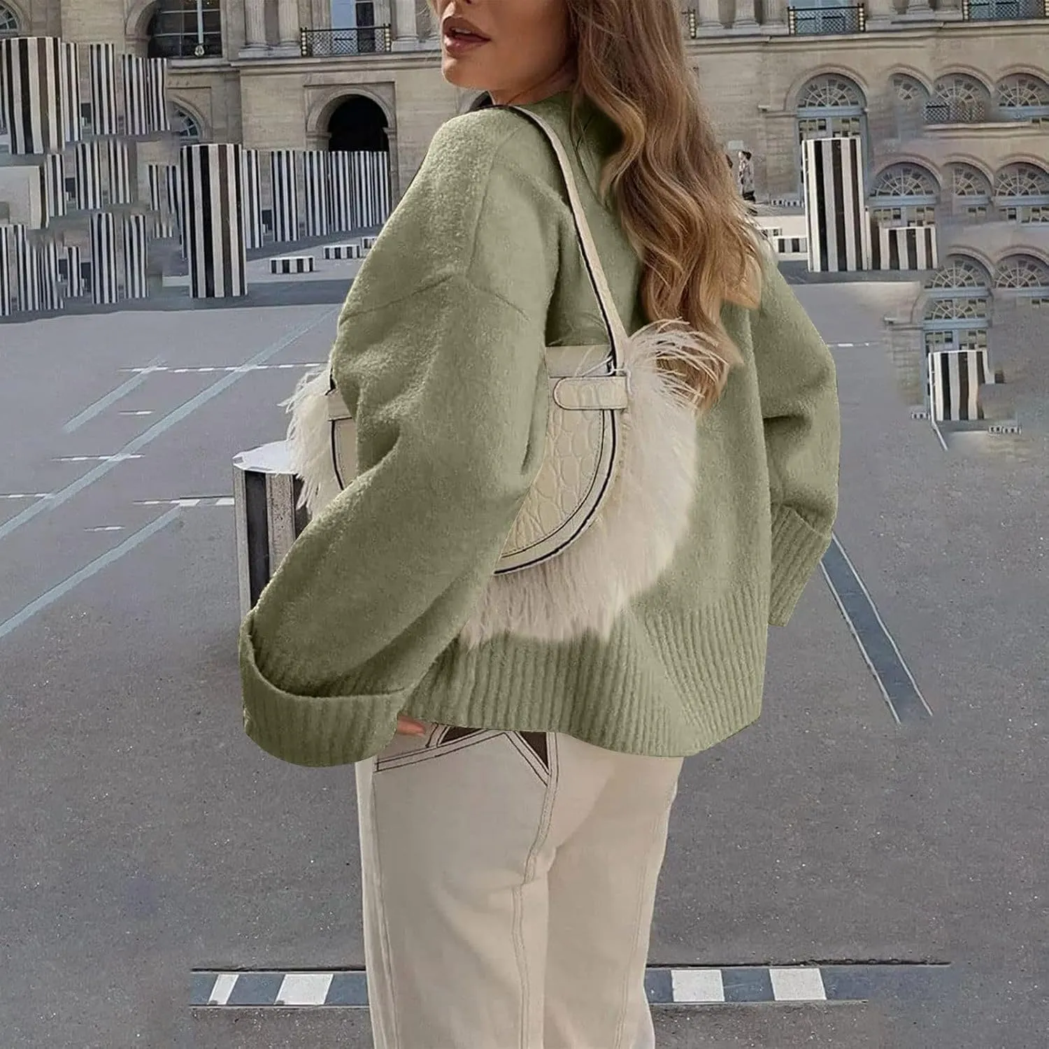 Oversized Sweaters for Women Crewneck Chunky Knit Sweater Fall Trendy Long Sleeve Fuzzy Fleece Pullover Sweaters