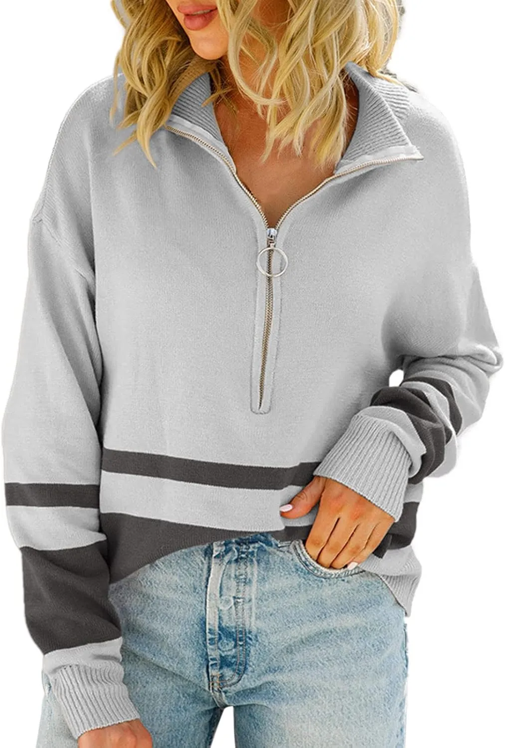 Oversized Sweaters for Women Fall 2023 Turtleneck Sweater Ribbed Knit Sweater Slim Fit Basic Casual Tee Tops (Grey, M)