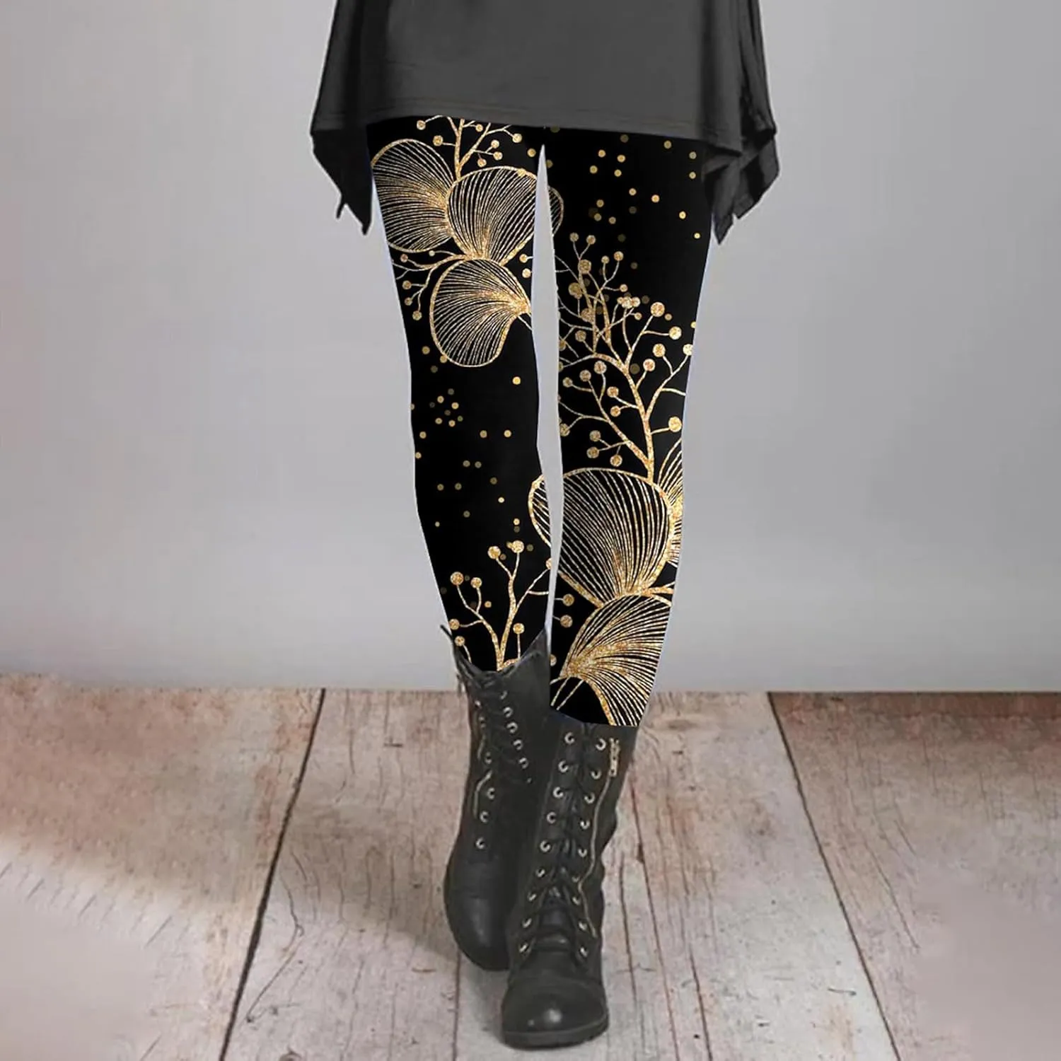 Printed Cotton Leggings for Women Stretchy Pants for Women with Pockets Tummy Control Pants for Women