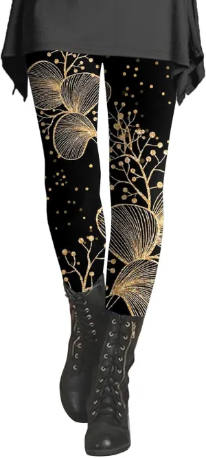 Printed Cotton Leggings for Women Stretchy Pants for Women with Pockets Tummy Control Pants for Women