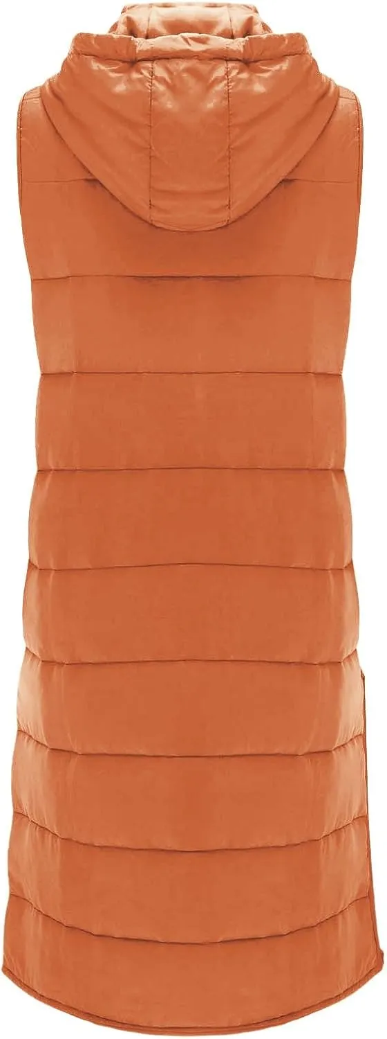 Winter Coats for Women 2024 Warm Long Puffer Jacket Vest Button Zip Up Sleeveless Quilted Outwear Trendy Outing Clothes