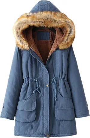 Winter Jackets for Women Hooded Plus Velvet Corduroy Coat Ladies Winter Coat Thickened Mid Length Warm Jacket