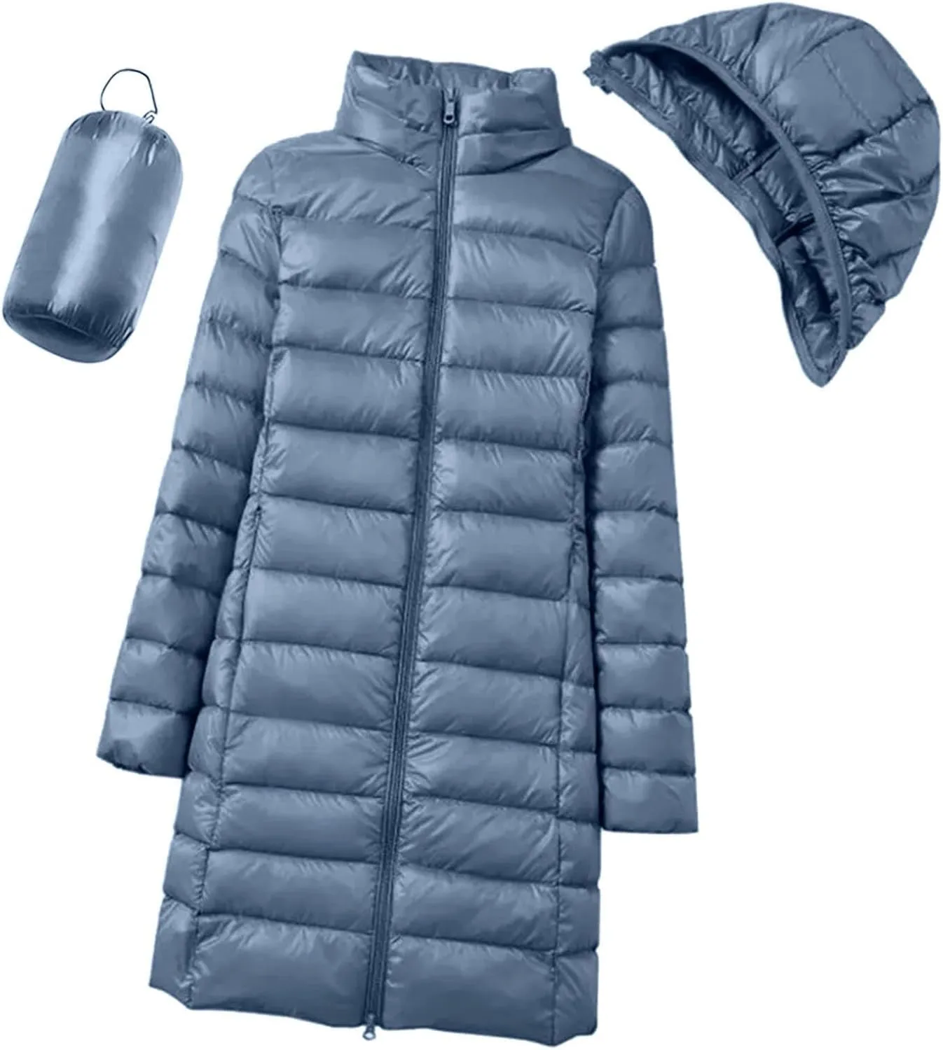 Winter Long Puffer Jacket for Women Slim Fit Waterproof Down Coat Simple Solid Zip Up Quilted Overcoat Outdoor Outwear