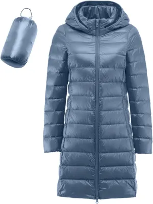 Winter Long Puffer Jacket for Women Slim Fit Waterproof Down Coat Simple Solid Zip Up Quilted Overcoat Outdoor Outwear