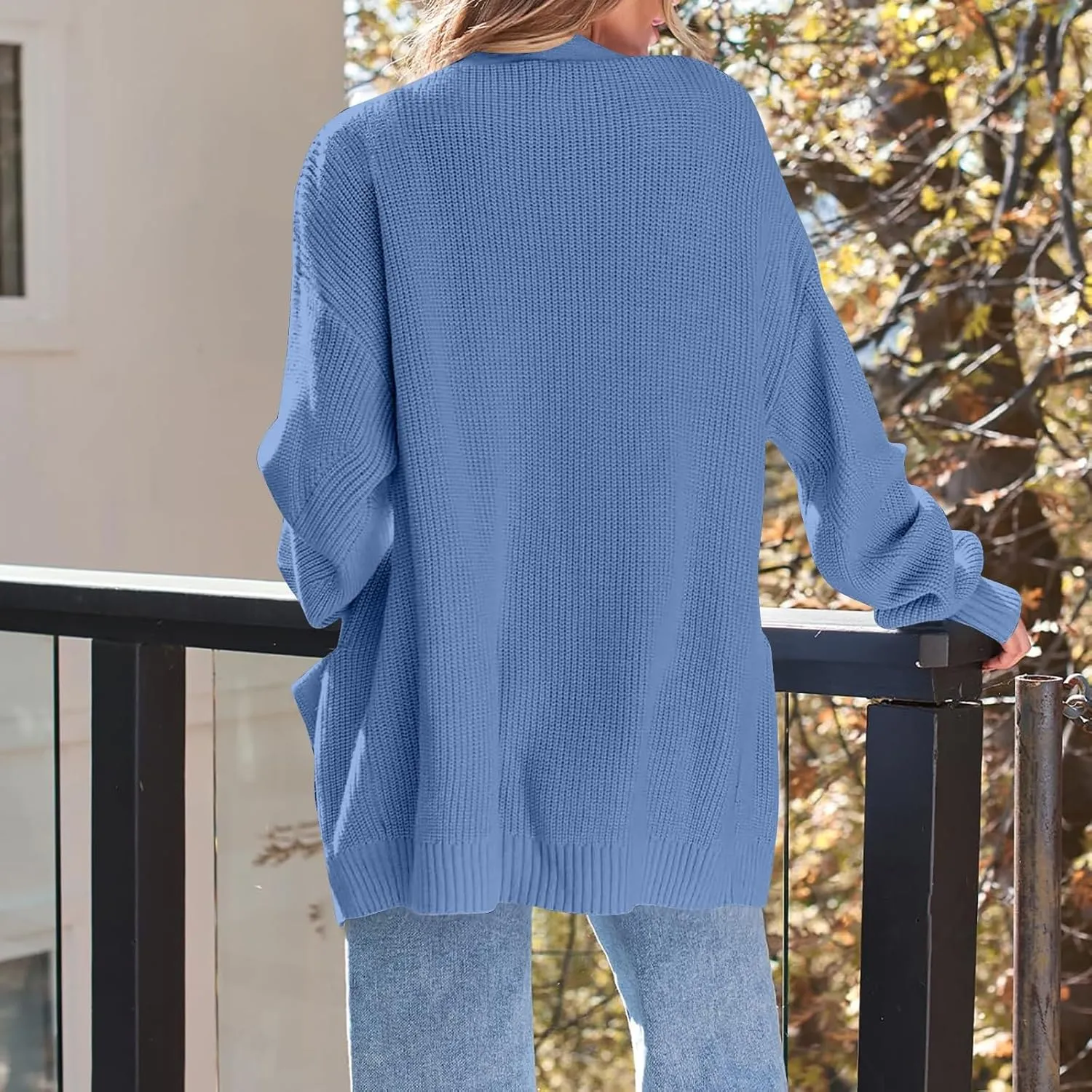 Womens 2024 Casual Fall Long Sleeve Open Front Waffle Knit Draped Cozy Cardigan Sweaters Outerwear with Pockets