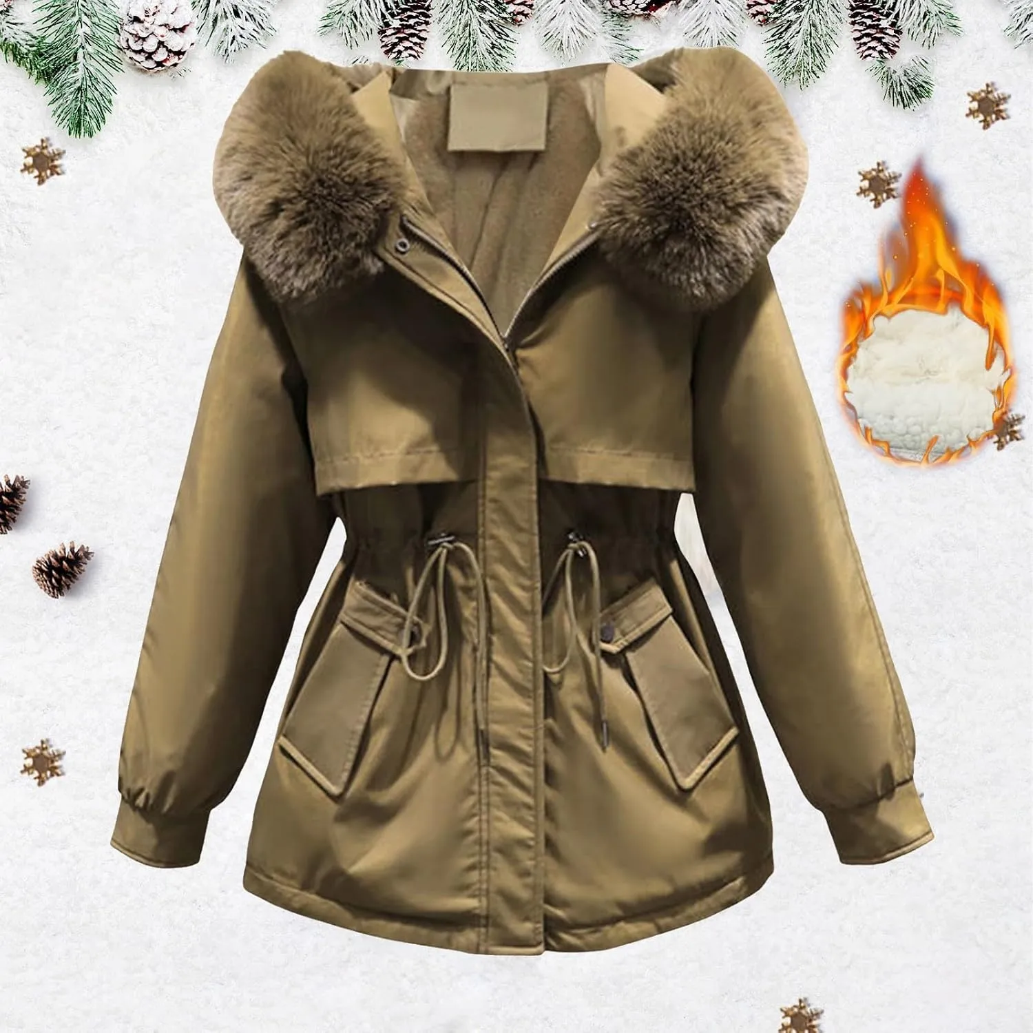 Womens 2024 Winter Fashion Cropped Coats Casual Warm Hood Puffer Jacket Elegant Long Sleeve Waist Cinching Down Coat