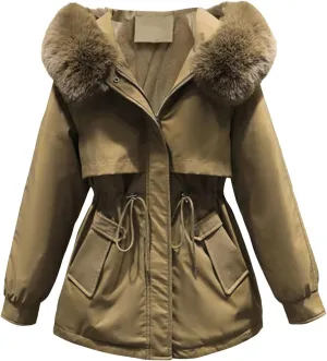 Womens 2024 Winter Fashion Cropped Coats Casual Warm Hood Puffer Jacket Elegant Long Sleeve Waist Cinching Down Coat