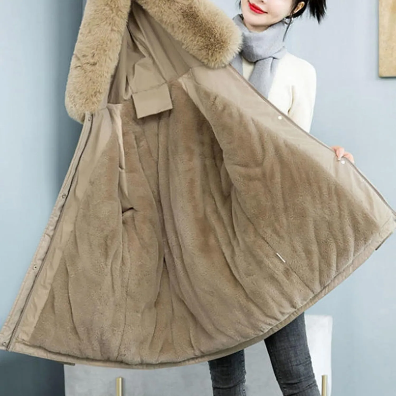 Womens 2024 Winter Fashion Cropped Coats Casual Warm Hood Puffer Jacket Elegant Long Sleeve Waist Cinching Down Coat