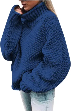 Women's 2025 Turtleneck Balloon Sleeve Sweater Trendy Oversized Chunky Knitted Pullover Knitwear Knitted Jumper Tops