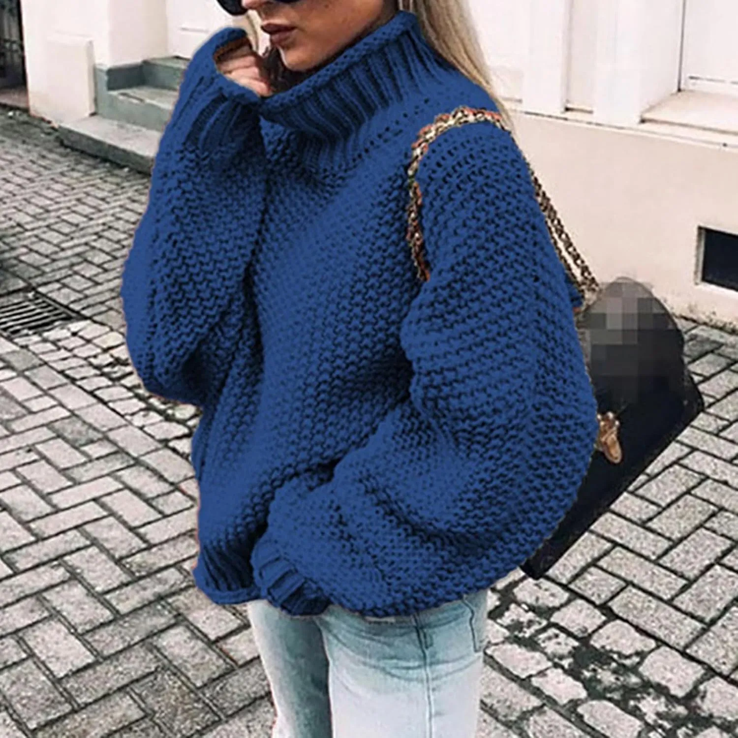 Women's 2025 Turtleneck Balloon Sleeve Sweater Trendy Oversized Chunky Knitted Pullover Knitwear Knitted Jumper Tops
