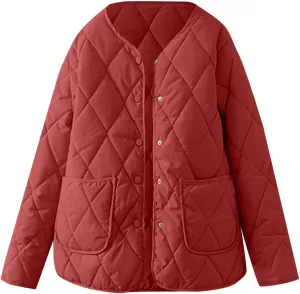 Womens Oversized Lightweight Quilted Jacket 2024 Fall Winter Warm Down Coat Casual Button Padded Outwear with Pocket
