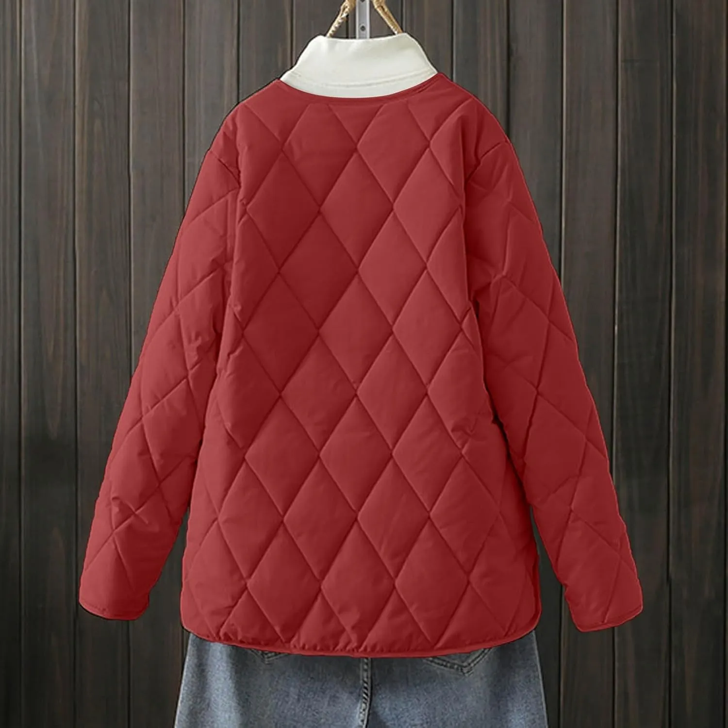 Womens Oversized Lightweight Quilted Jacket 2024 Fall Winter Warm Down Coat Casual Button Padded Outwear with Pocket