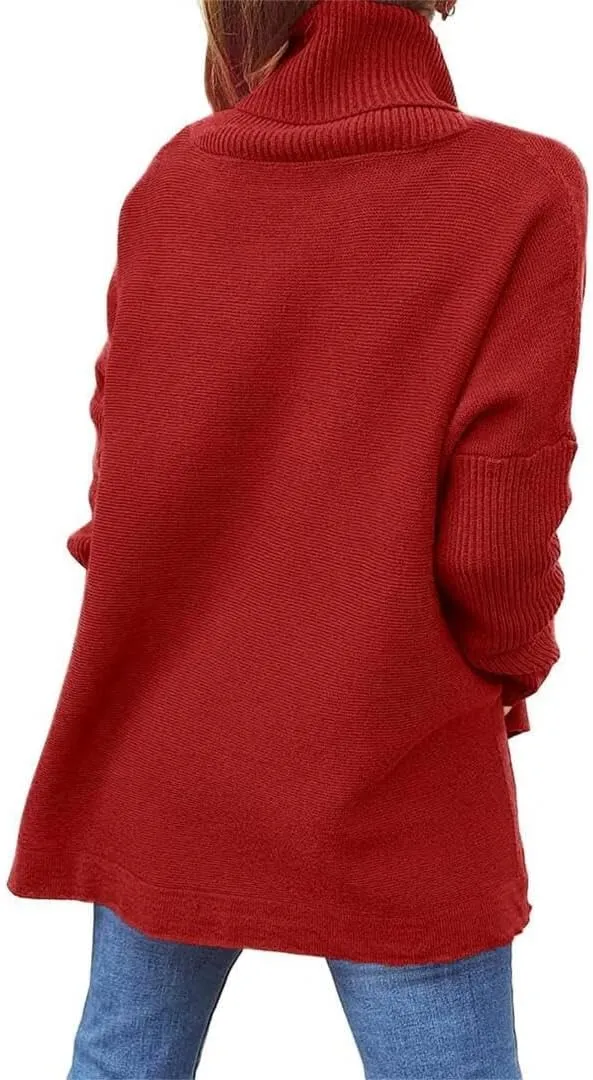 Women's Turtleneck Sweater Chunky Long Sleeve Knitted Pullover High Low Hem Trendy 2024 Fall Winter Tops