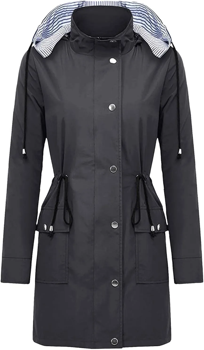 Women'S Windbreaker Gothic Punk Collar Pea Coat Winter Coat Women'S Long Fleece Pea Jacket Slim Hooded Dress Coat
