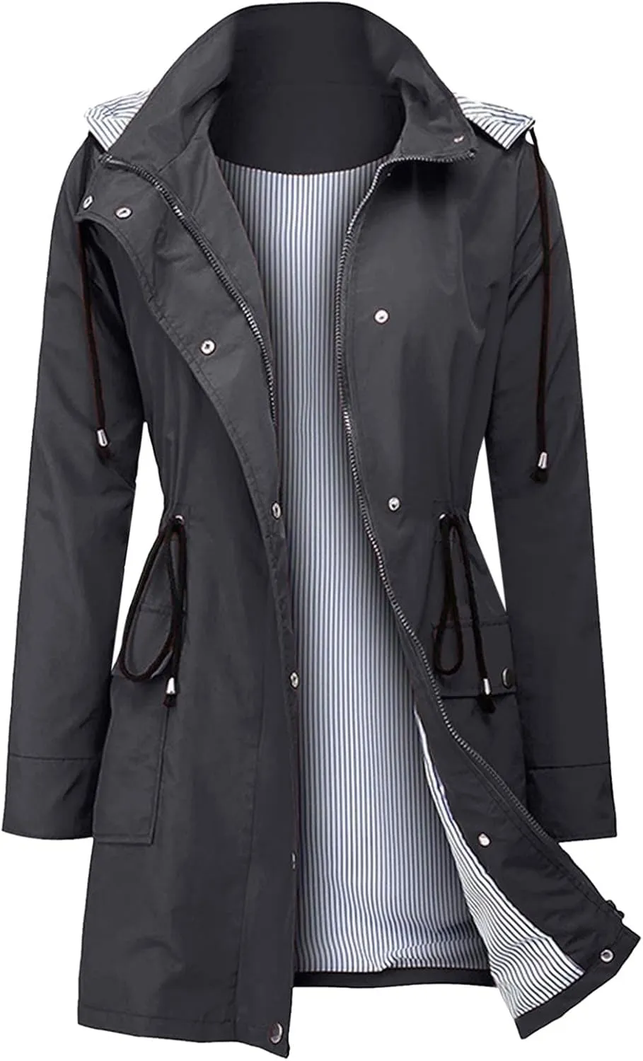 Women'S Windbreaker Gothic Punk Collar Pea Coat Winter Coat Women'S Long Fleece Pea Jacket Slim Hooded Dress Coat