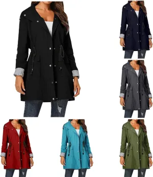 Women'S Windbreaker Gothic Punk Collar Pea Coat Winter Coat Women'S Long Fleece Pea Jacket Slim Hooded Dress Coat
