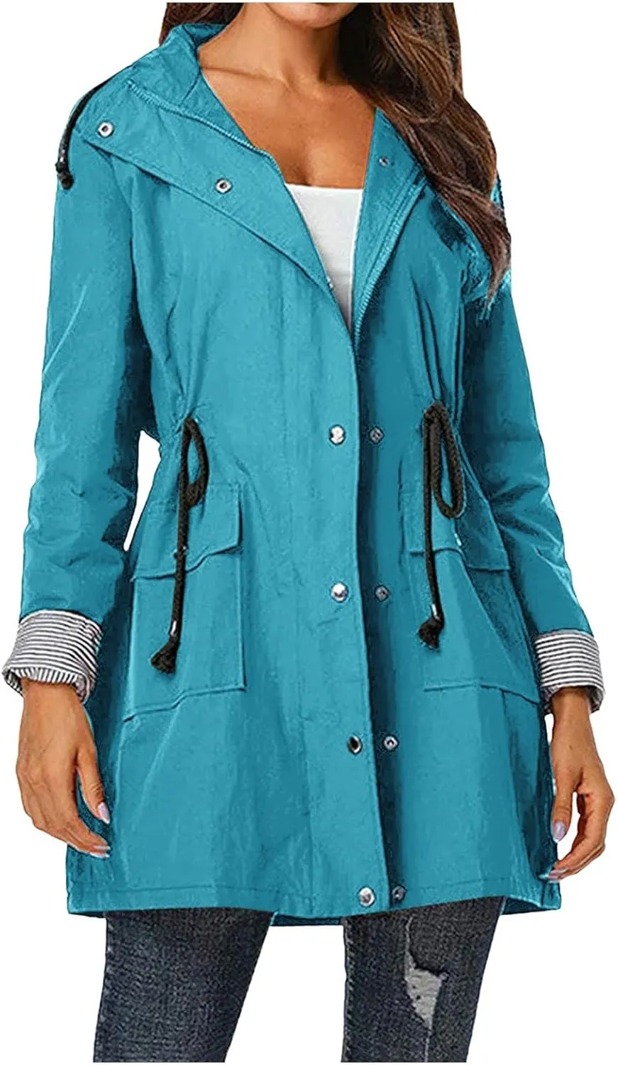 Women'S Windbreaker Gothic Punk Collar Pea Coat Winter Coat Women'S Long Fleece Pea Jacket Slim Hooded Dress Coat