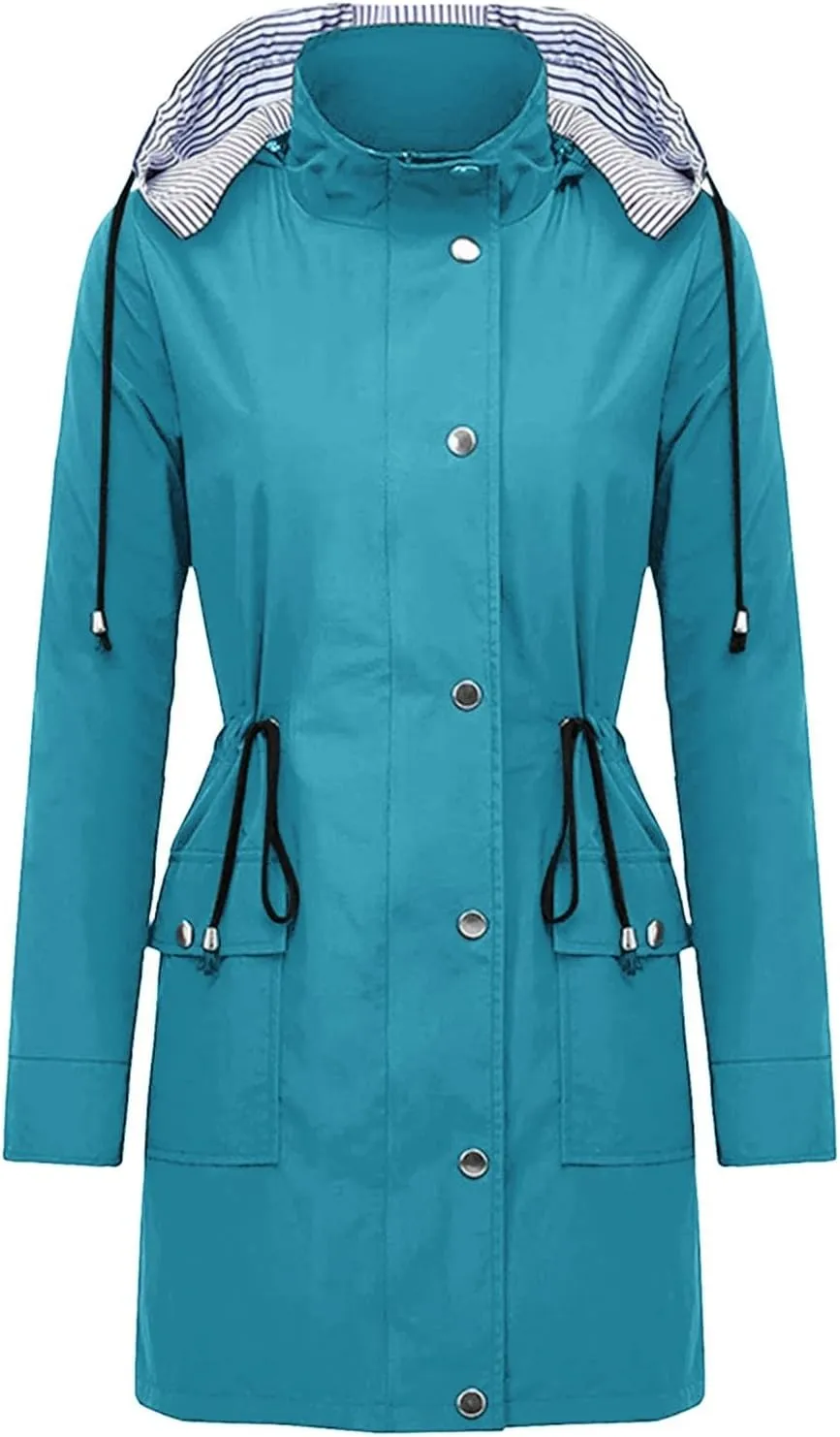 Women'S Windbreaker Gothic Punk Collar Pea Coat Winter Coat Women'S Long Fleece Pea Jacket Slim Hooded Dress Coat