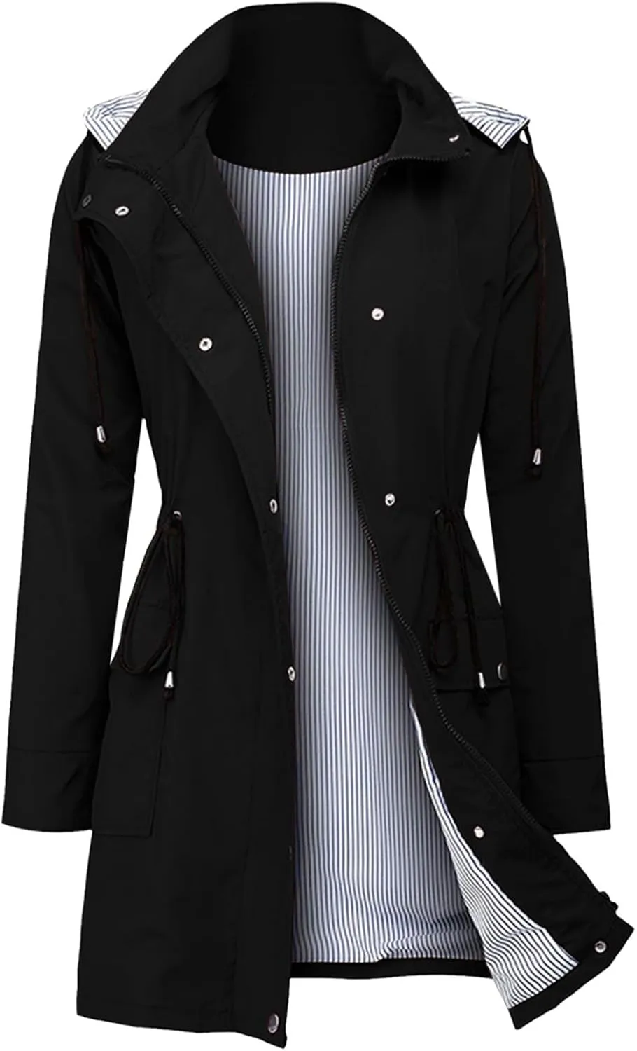 Women'S Windbreaker Gothic Punk Collar Pea Coat Winter Coat Women'S Long Fleece Pea Jacket Slim Hooded Dress Coat