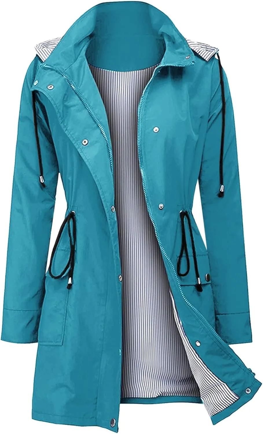 Women'S Windbreaker Gothic Punk Collar Pea Coat Winter Coat Women'S Long Fleece Pea Jacket Slim Hooded Dress Coat